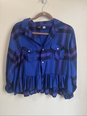 BDG Plaid Ruffle-Hem Button Shirt